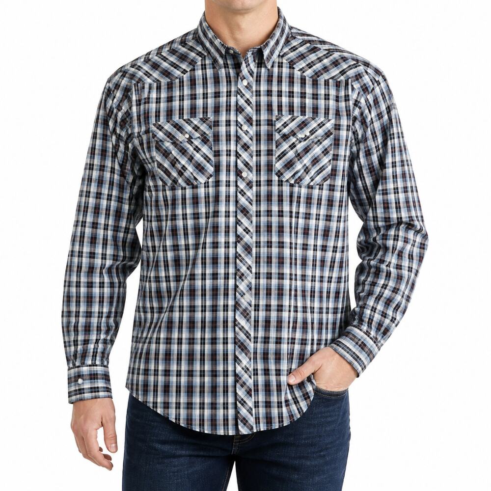 Carbon Shirt Mens 2XL Black White Plaid 100% Cotton Pockets Classic Pearl Snap